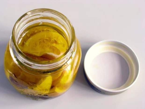 A jar of preserved limes. This image links through to a web page with the recipe.