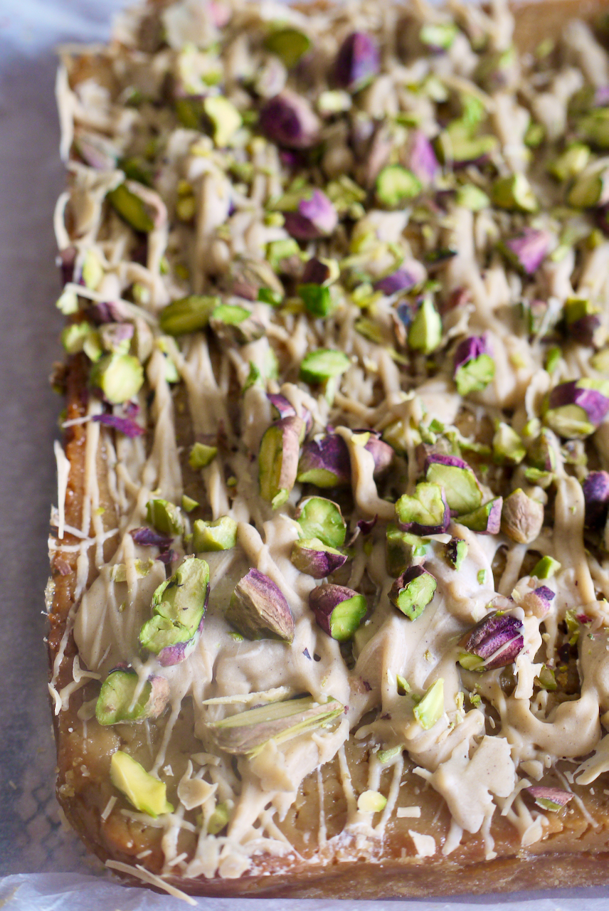 A slab of uncut caramel slice