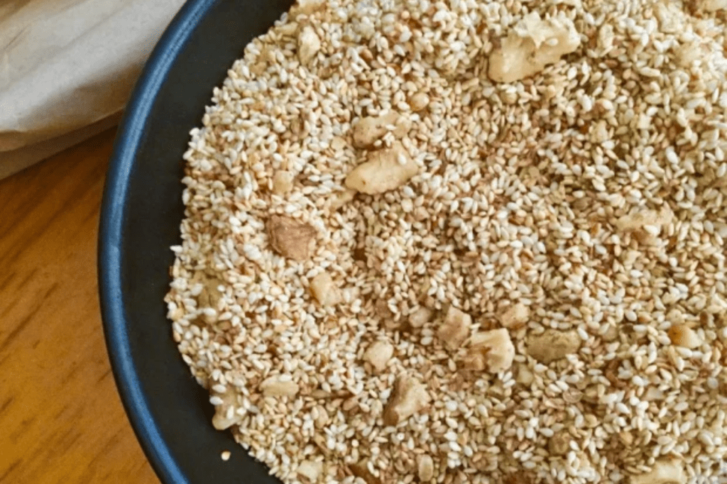 A bowl of dukkah. This image links through to a web page with the recipe.