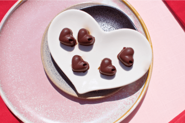 Vegan chocolate caramel hearts