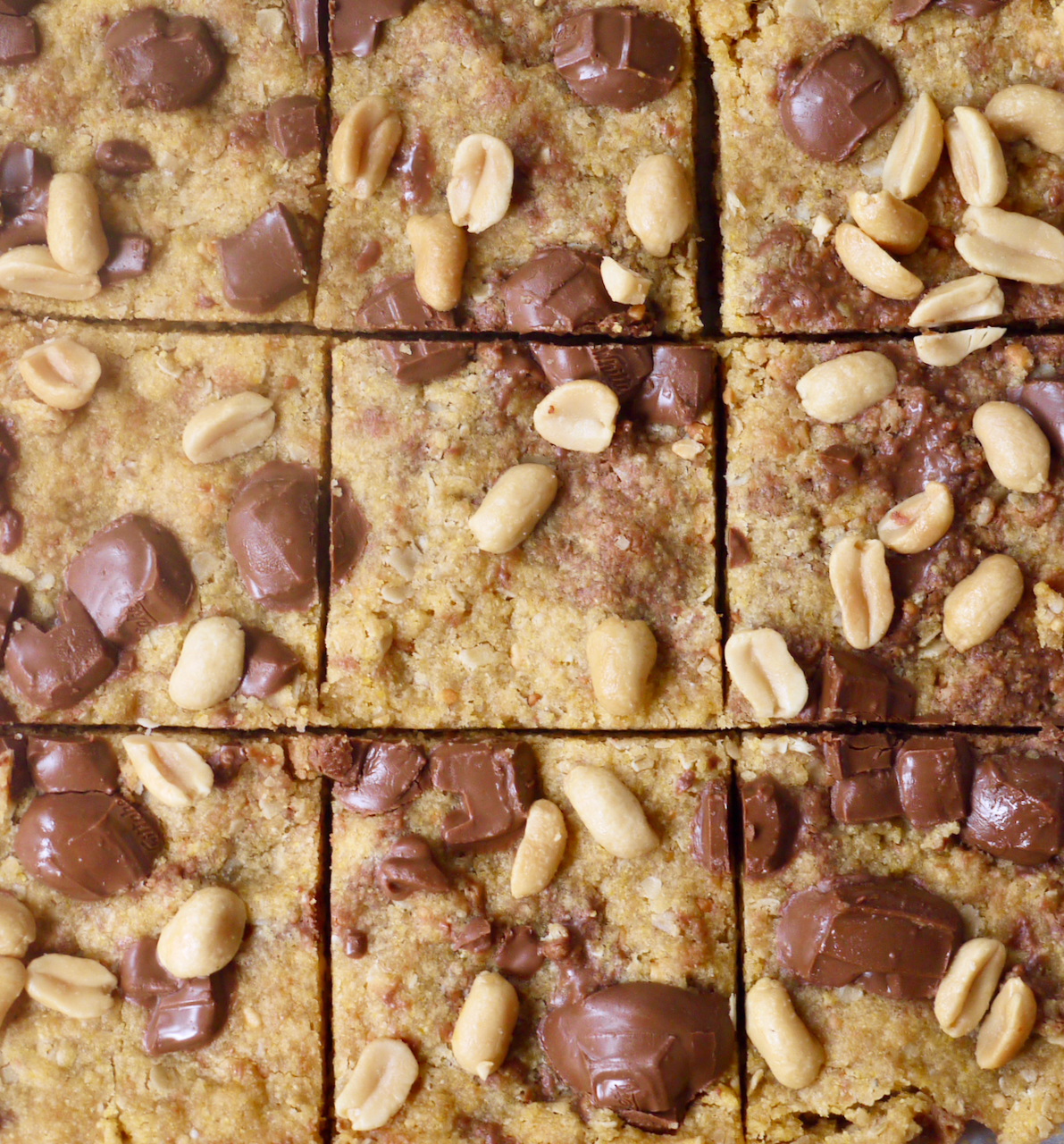 Sliced peanut butter chocolate chunk squares
