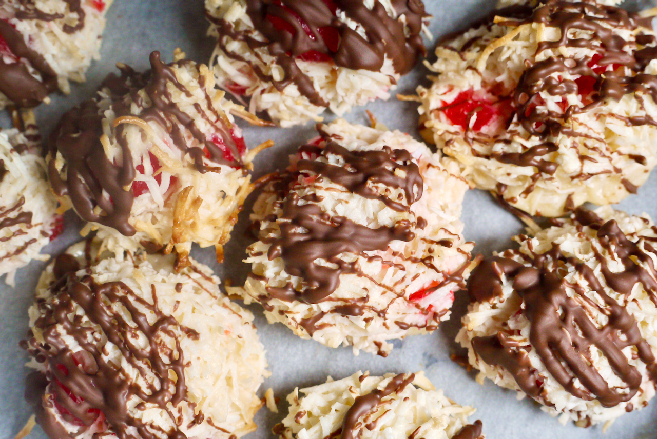 Cherry macaroons in close up