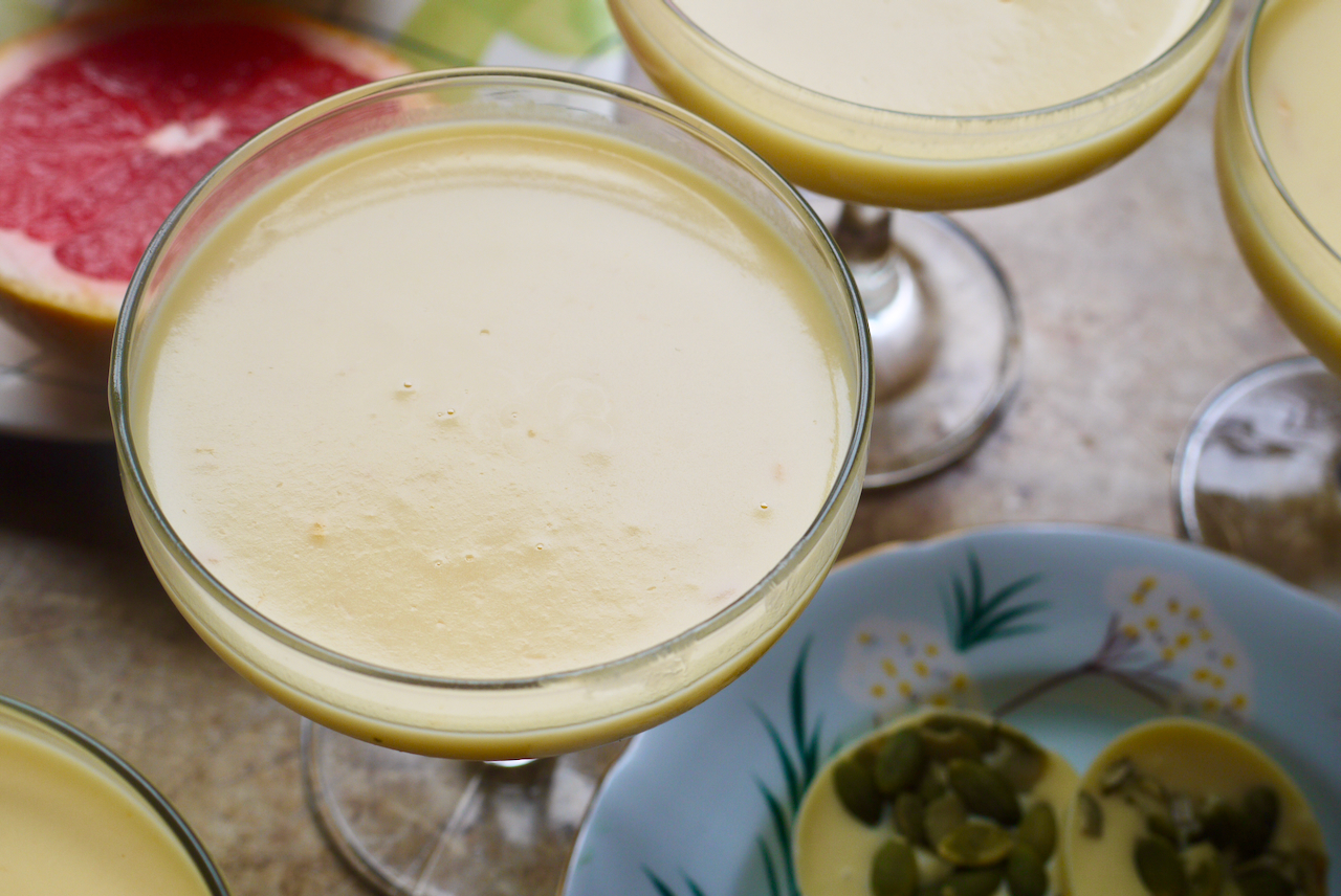 A close up of grapefruit possets