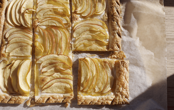 An apple tart cut into squares. This image links to the recipe.